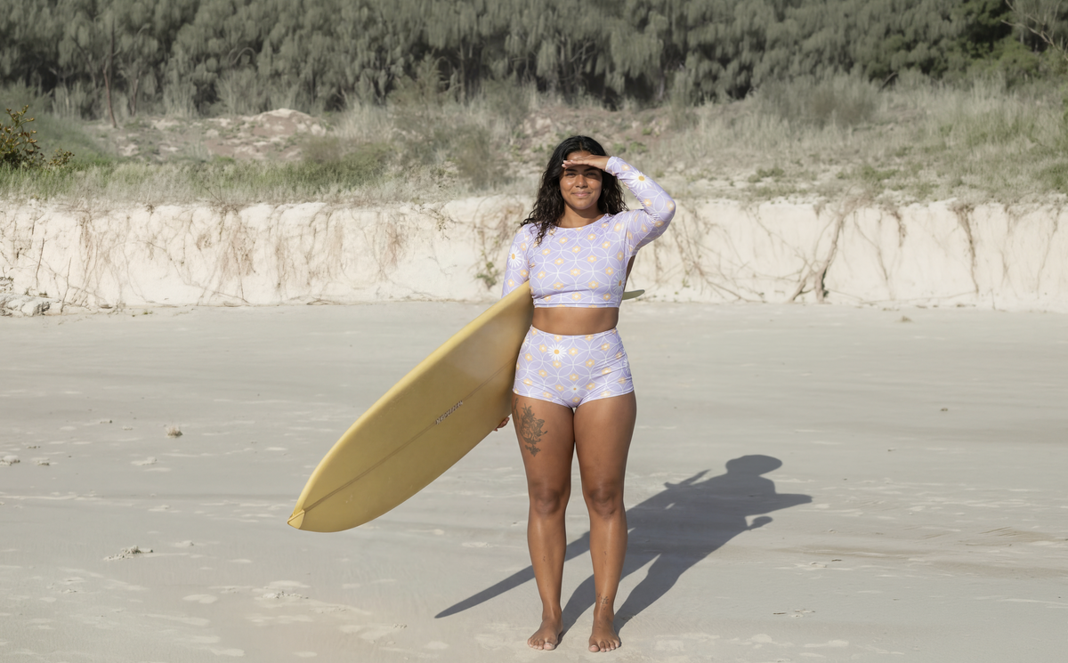 Ula Uma Purple print collection — sustainable recycled swimwear