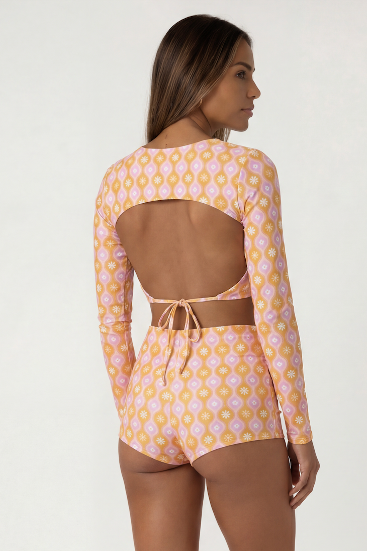 Voss high-waisted surf shorts Marga Orange – REPREVE® recycled swimwear | Ula