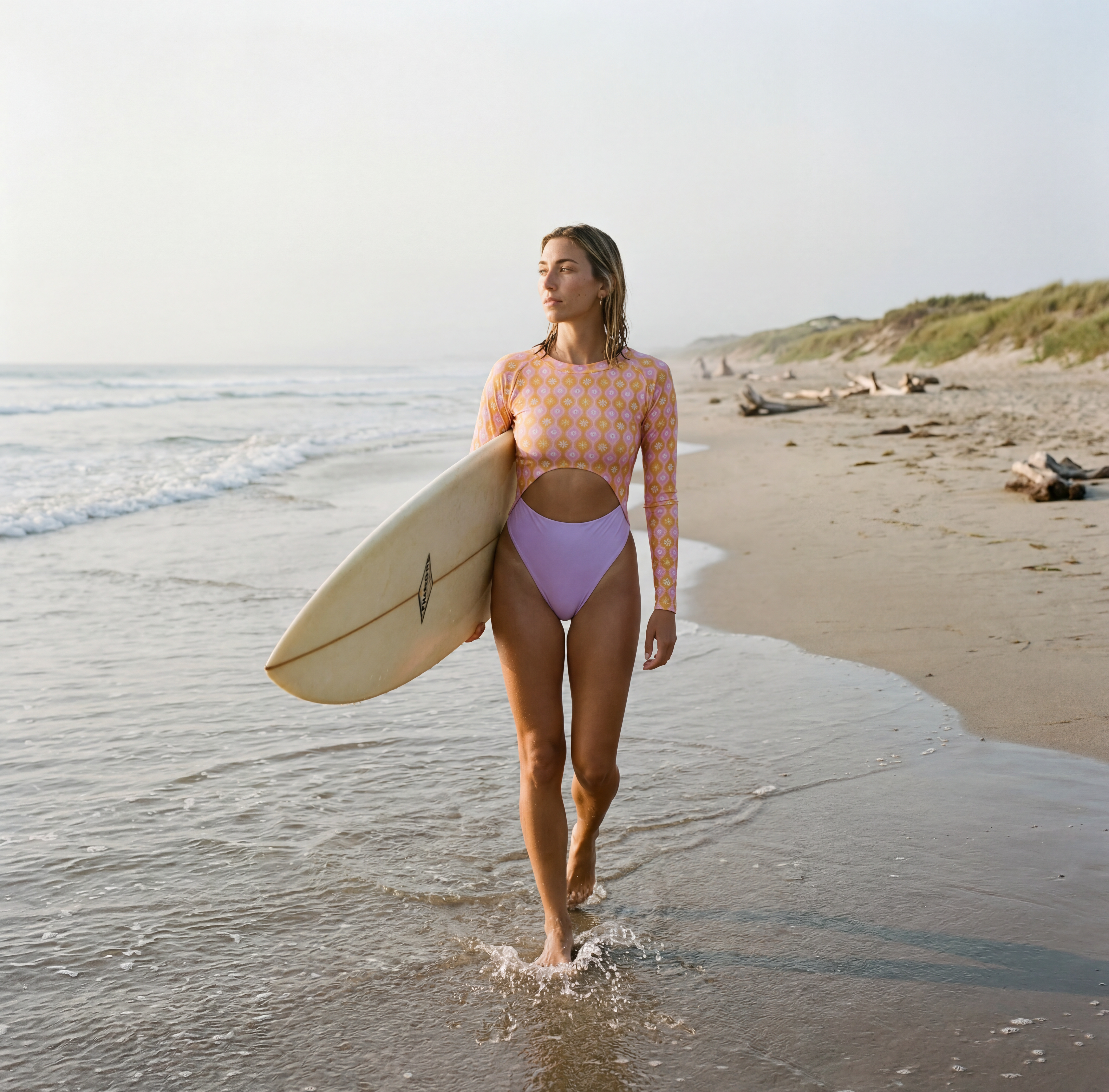 Olas one piece Marga Orange – long sleeve UPF 50+ recycled swimwear | Ula