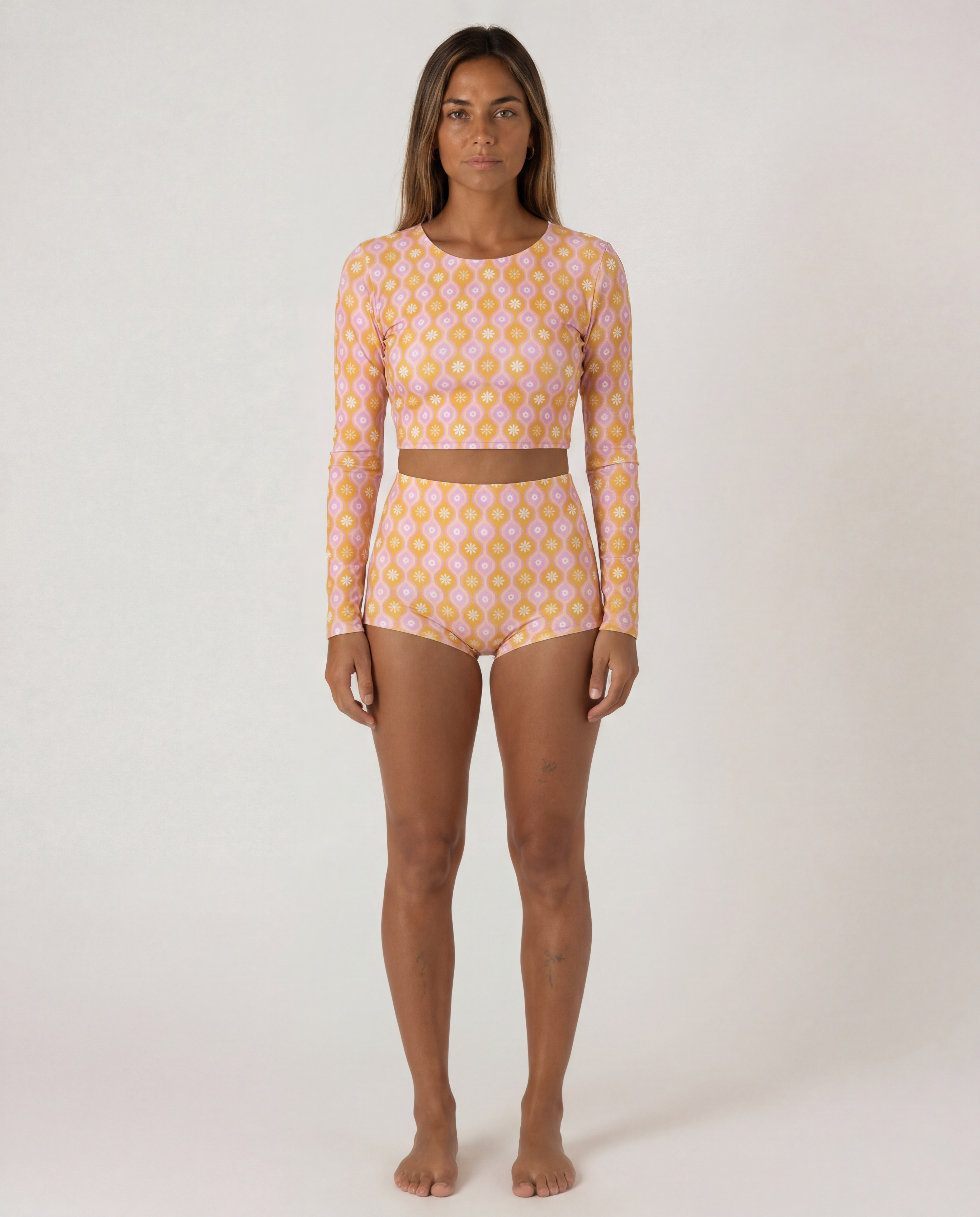 Voss high-waisted surf shorts Marga Orange – REPREVE® recycled swimwear | Ula