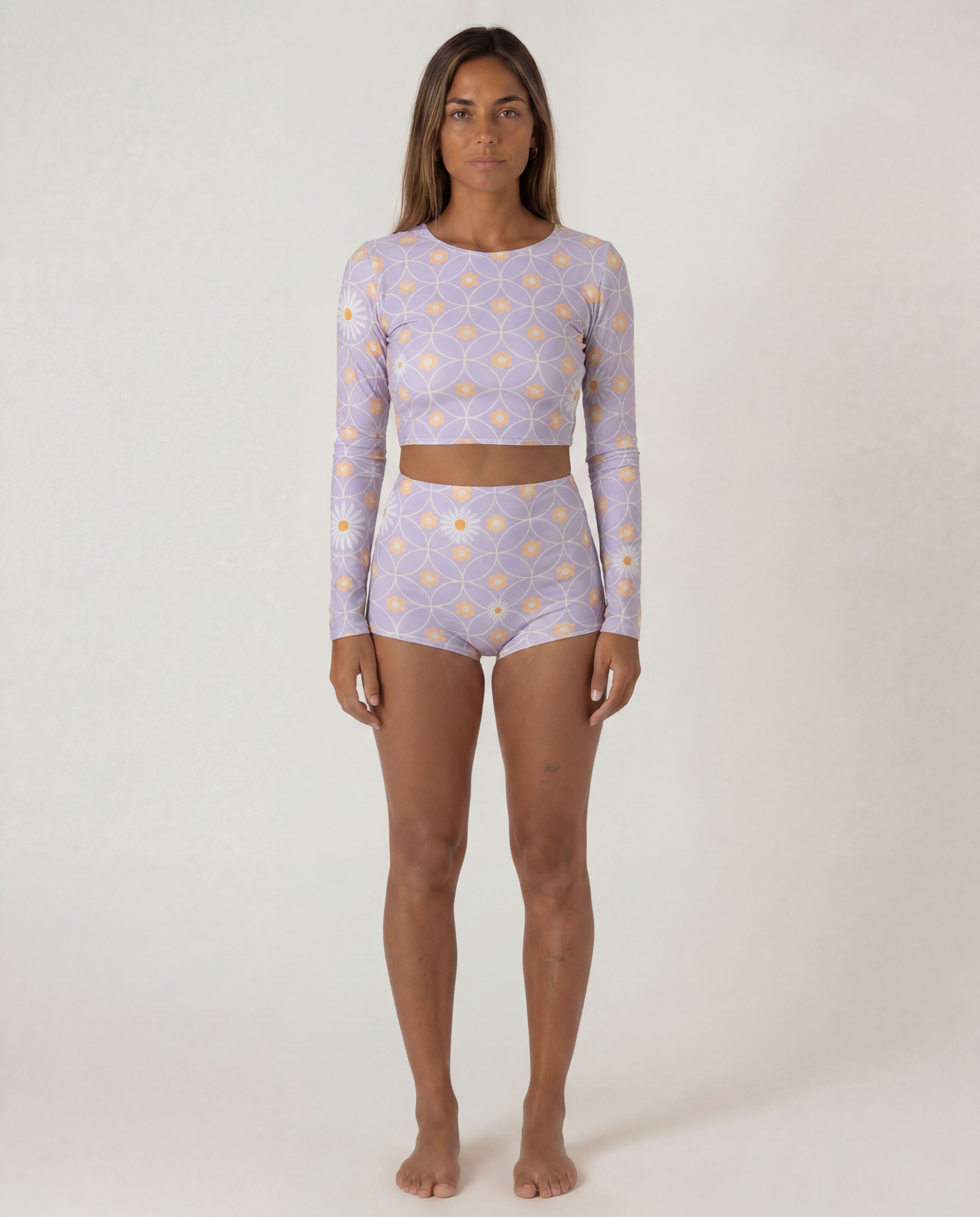 Voss UPF 50+ long-sleeve crop top Uma Purple – sustainable recycled swimwear | Ula