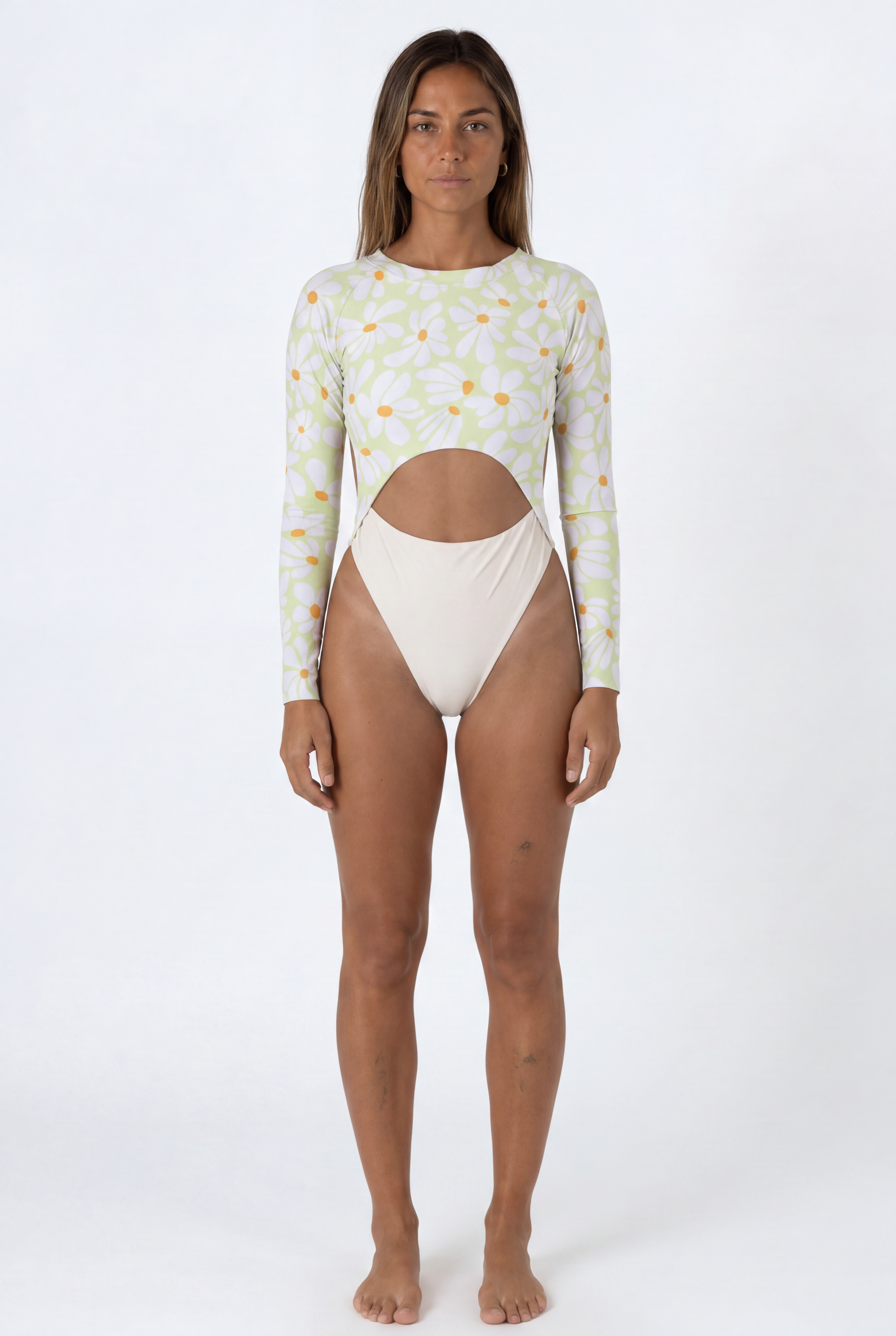 Olas one piece Kaya Green – long sleeve UPF 50+ recycled swimwear | Ula