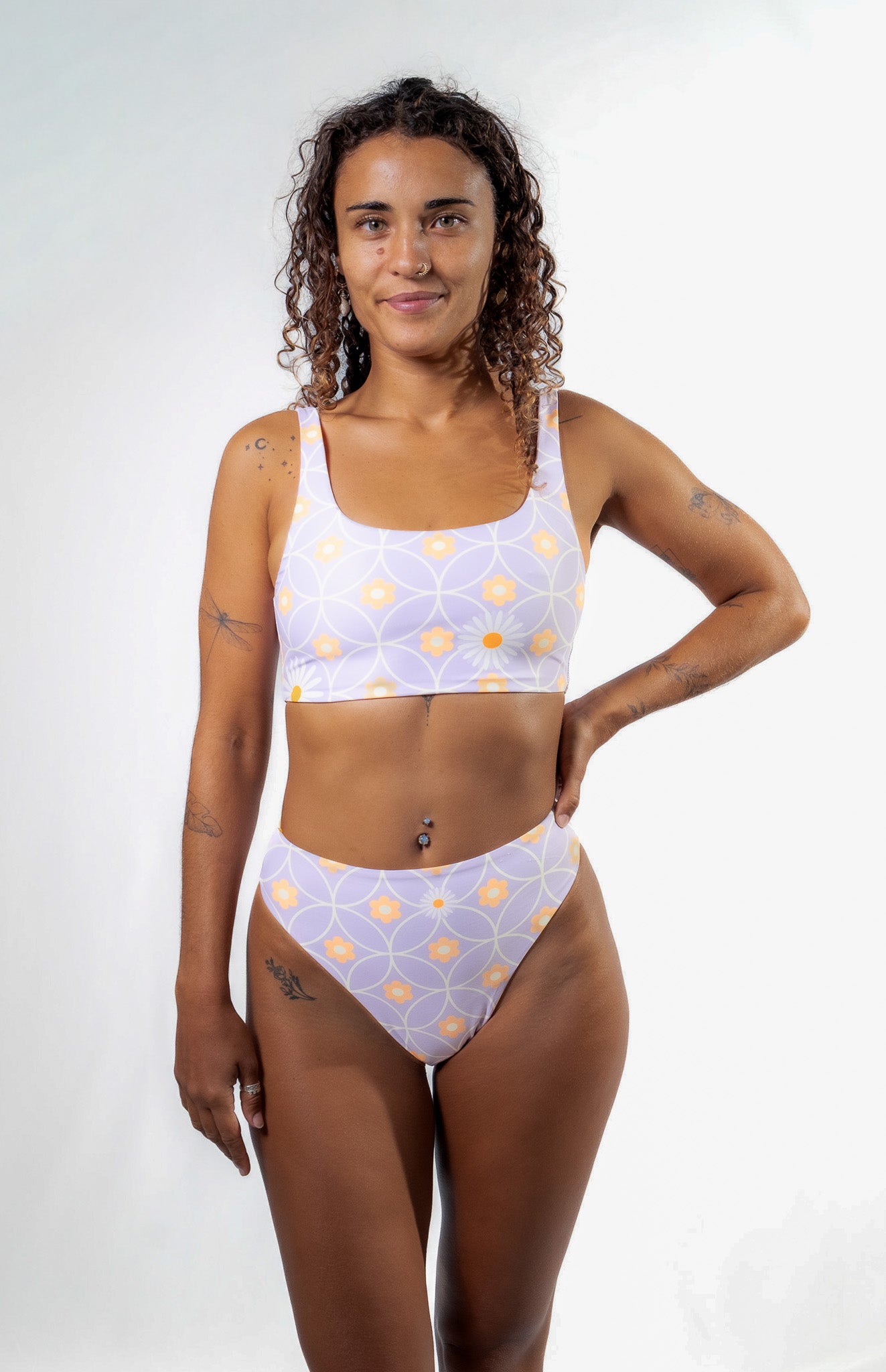 Ula Yolo Bikini Set Uma Purple — front view with sporty top and high-waisted bottom
